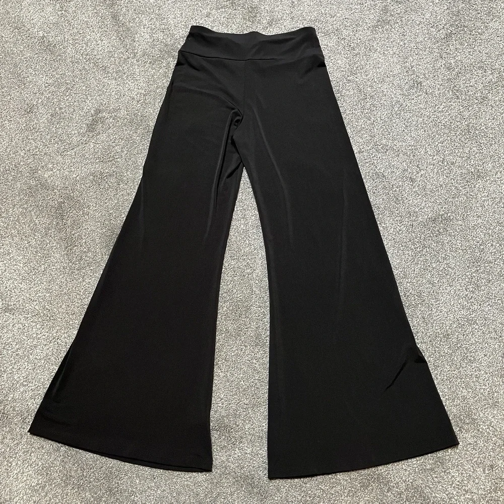 Veronica M Flare Leg Pants Boho Sz Medium Palazzo Black Stretch USA Women's